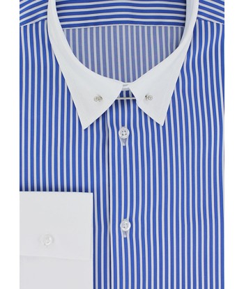 Fitted shirt with English collar and blue stick stripes En savoir plus