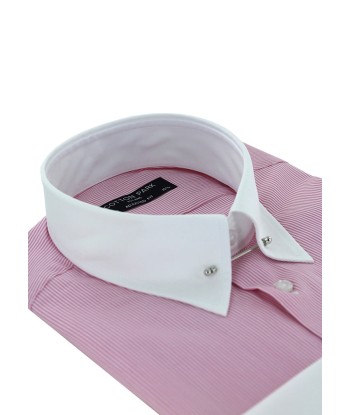 Fitted shirt with English collar and fine pink stripes paiement sécurisé