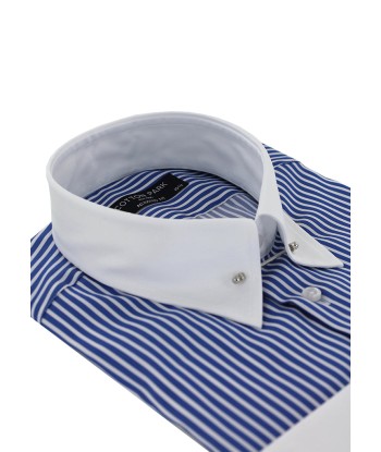 Fitted shirt with English collar and blue stick stripes En savoir plus