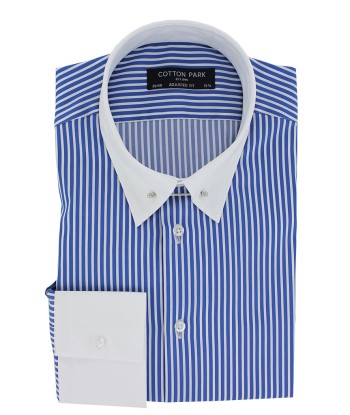 Fitted shirt with English collar and blue stick stripes En savoir plus