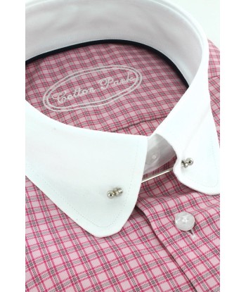 Classic double twisted pink tartan rounded tab collar shirt en ligne des produits 