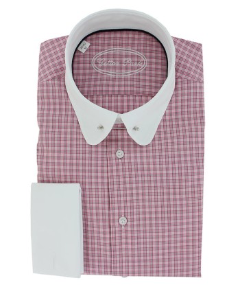 Classic double twisted pink tartan rounded tab collar shirt en ligne des produits 