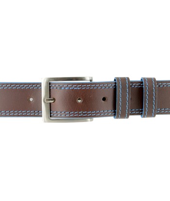 Brown leather belt with sky stitching sur le site 