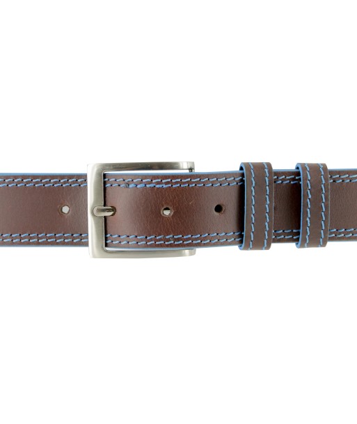 Brown leather belt with sky stitching sur le site 