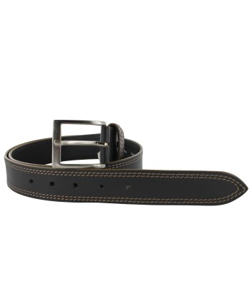 Black leather belt with beige stitching Livraison rapide