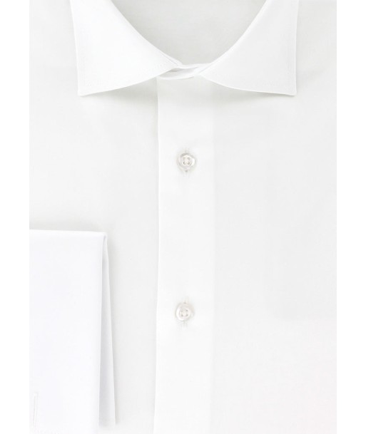 White cotton satin fitted shirt with French cuffs pas chere