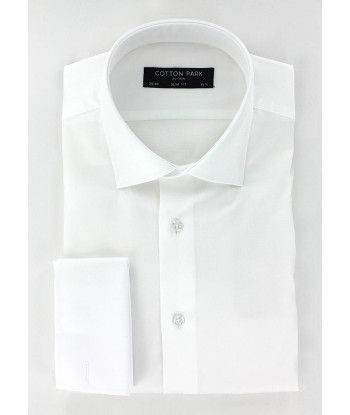 White cotton satin fitted shirt with French cuffs pas chere