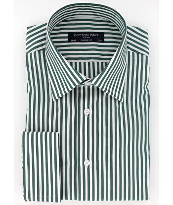 Classic green striped French cuff shirt en linge