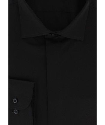 Black fitted shirt with hidden throat soldes