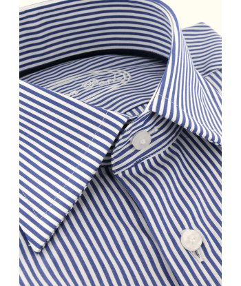 Double-twisted shirt with thin blue stripes commande en ligne