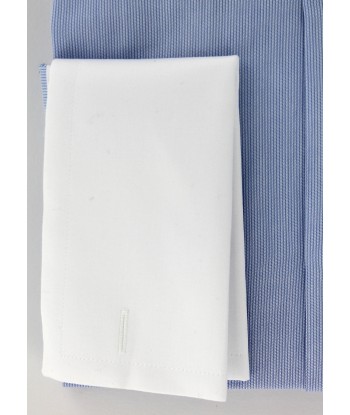 Sky blue cotton piqué shirt with white French collar and cuffs de pas cher