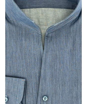 Chemise Denim bleu col droit ouvert commande en ligne