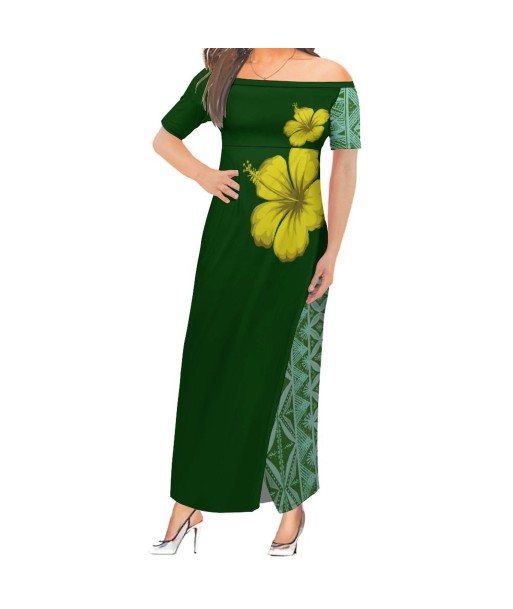 Robe longue verte en soie ouvre sa boutique