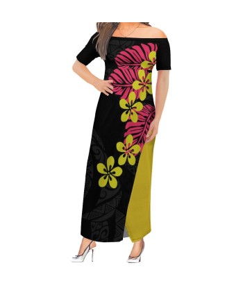 Robe longue bicolore noire/jaune à motif fleurs et feuilles Economisez 